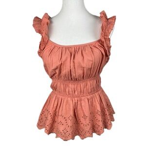 Old Navy Eyelet Lace Ruffle Milk Maid Peplum Babydoll Top Sz M Cottage Romantic